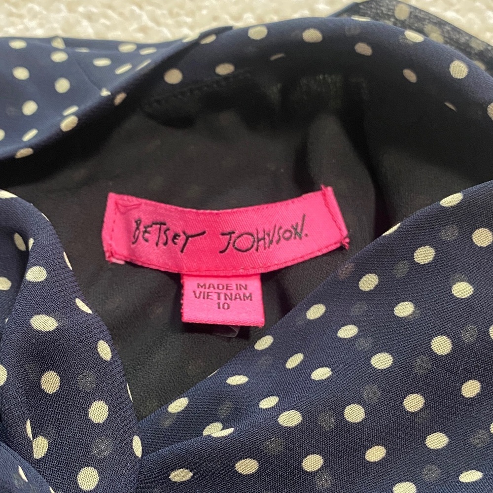 Betsey Johnson Black Polka Dot Tie-Neck Mini Dress Size 10 - Picture 8 of 15